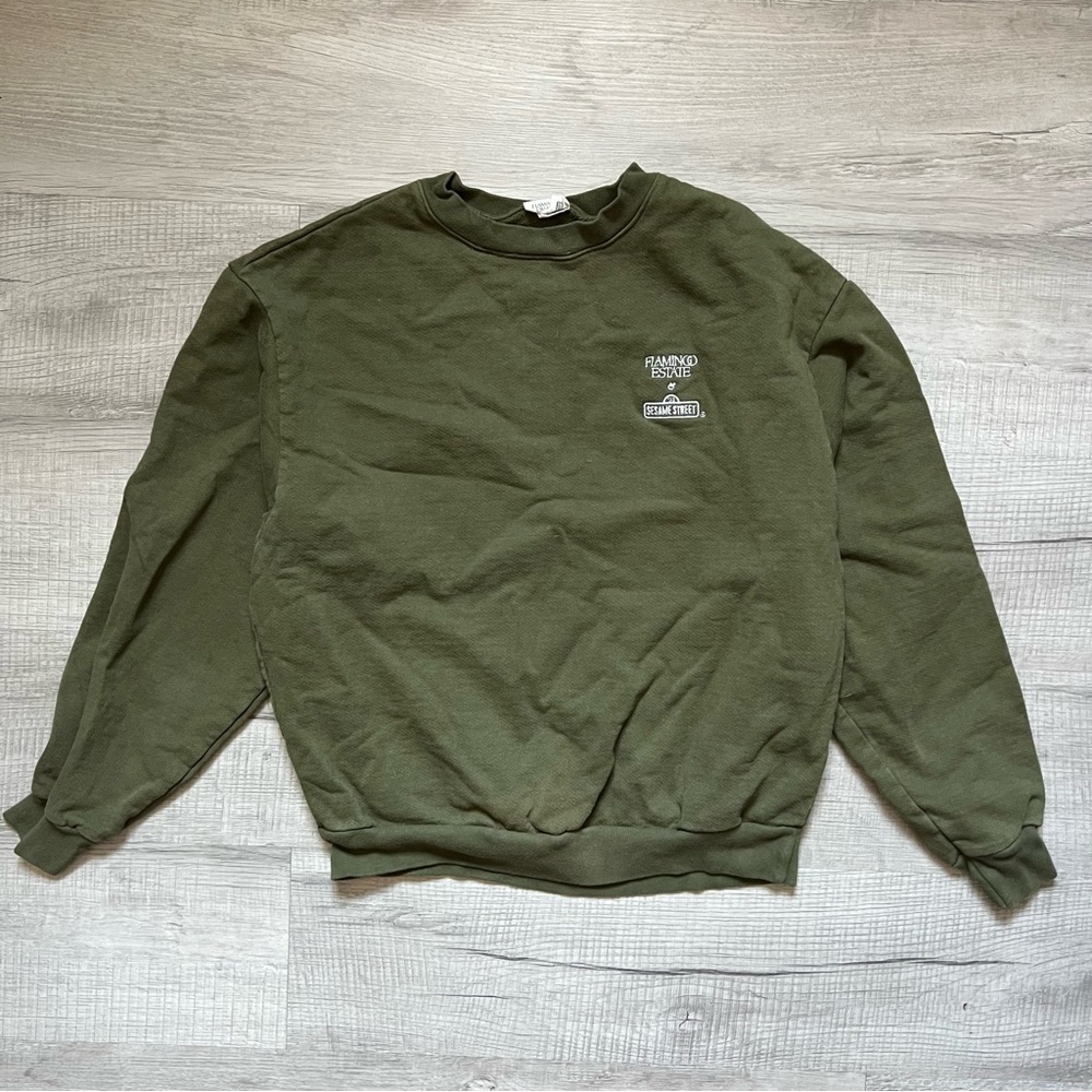 FLAMINGO ESTATE X Sesame Street Oscar The Grouch Olive Crewneck Sweater XS - Picture 4 of 14